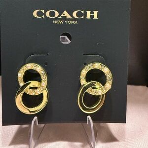 NEW Coach Interlocking Open Circle Pearl Huggie Earrings Gold Tone Faux Pearls